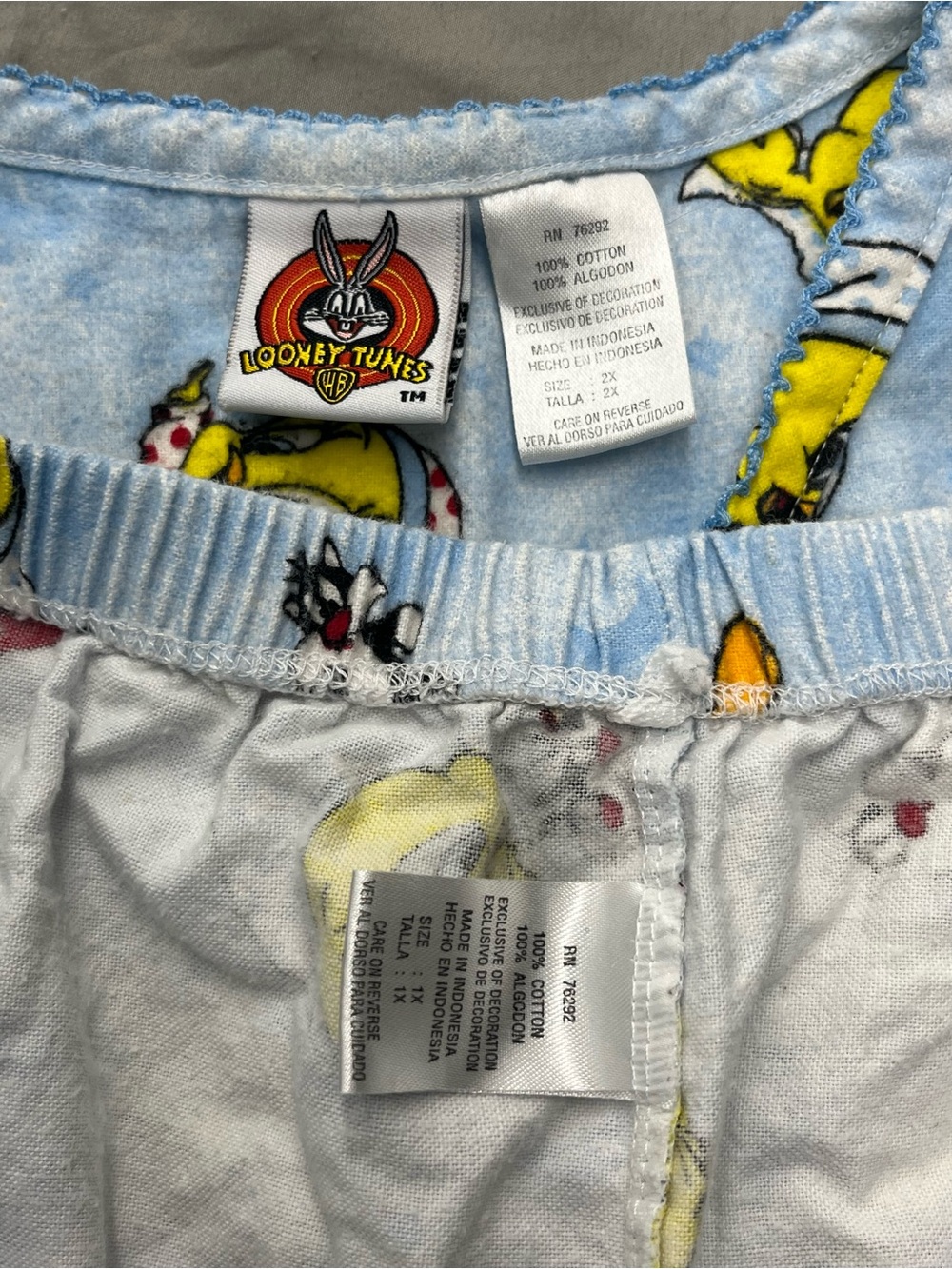 Vintage Warner Bros. Light Blue Tweety Bird Button-Front Pajama Set Size 1X-2X - Picture 3 of 4